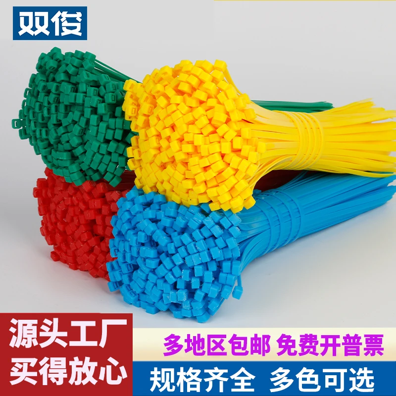 双俊彩色尼龙扎带塑线带塑料捆绑带固定扎绳拉紧器红黄蓝绿色可选