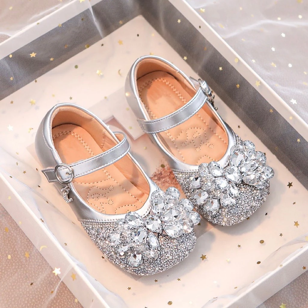 BETTER KIDS/好孩子童鞋公主小皮鞋2025秋新款女童银色水钻爱莎鞋