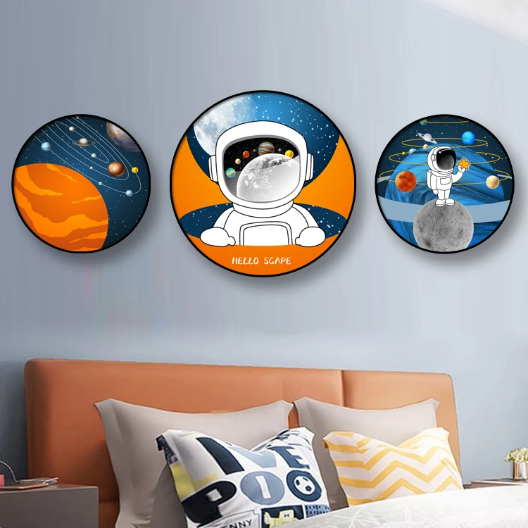 儿童房装饰画男孩女孩卧室房间挂画宇航员创意卡通壁画客厅床头画