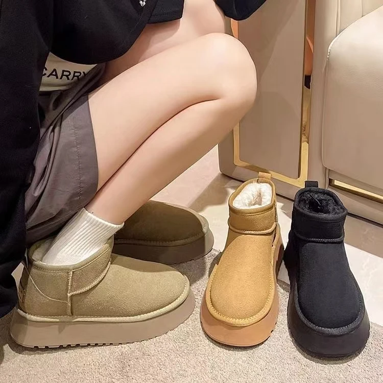 【顺丰包邮】XH2023冬季跟高5公分加绒加厚保暖时尚皮毛雪地靴