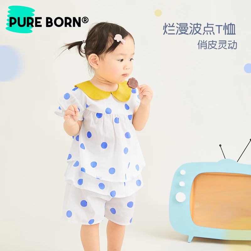 博睿恩女宝T恤夏季婴幼儿甜美娃娃领小飞袖上衣