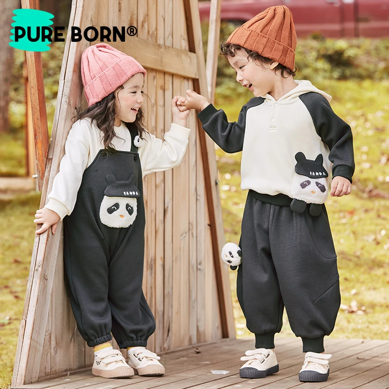 【熊猫套装】博睿恩男女宝宝秋冬季时尚洋气休闲加绒卡通套装