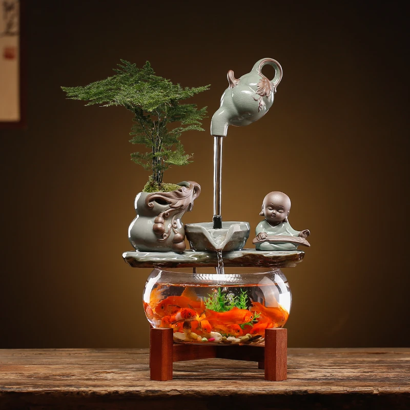 创意悬壶流水摆件客厅装饰喷泉桌面玻璃鱼缸生财景观开业乔迁礼品