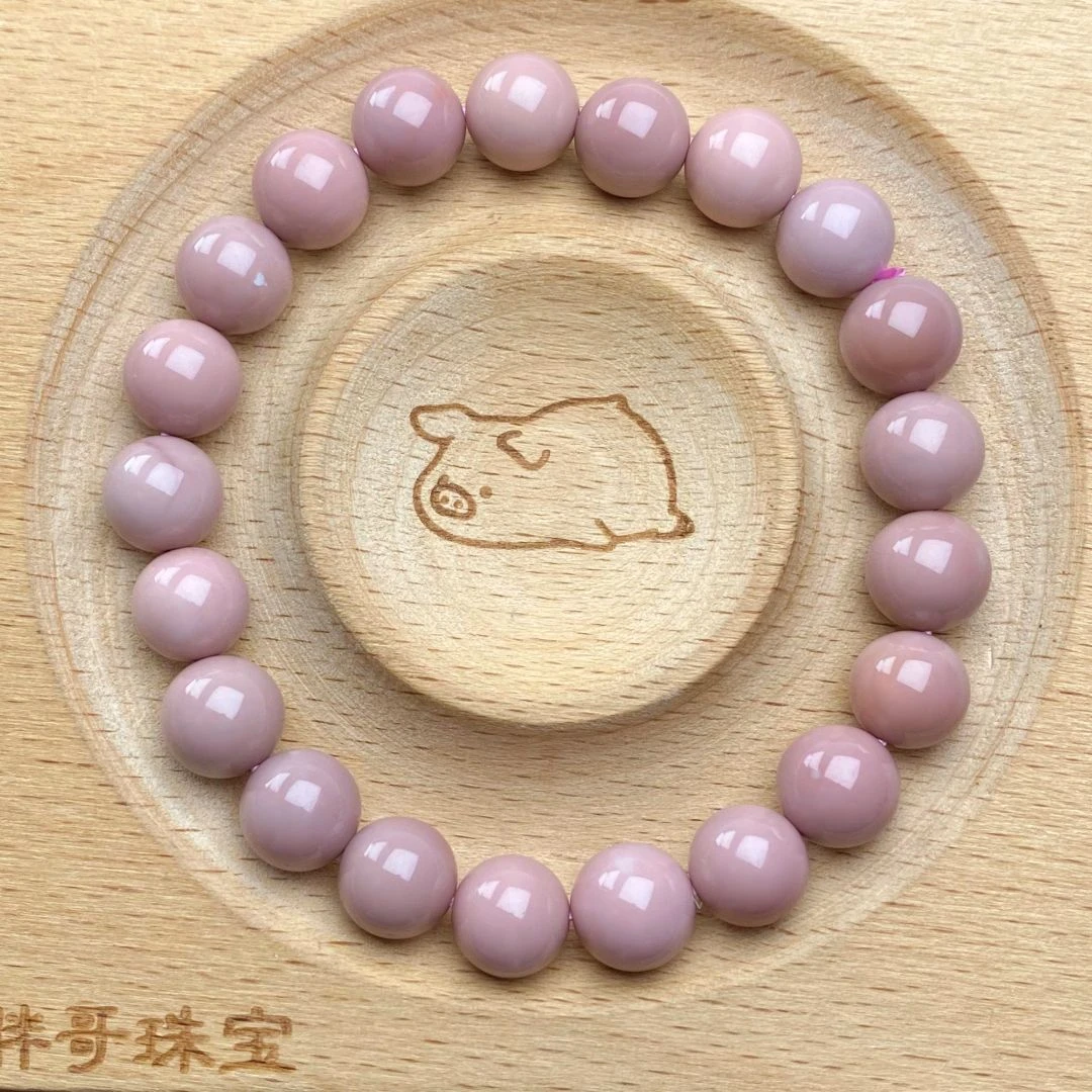 阿拉善彩玉 玛瑙石英质玉粉色系 百搭手链单圈玉手串简约时尚气质