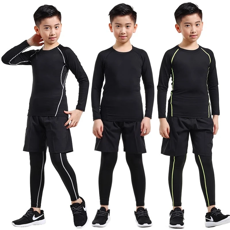儿童紧身衣训练服长袖打底速干篮球健身运动套装男童足球跑步高弹