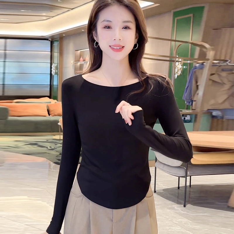 秋冬新款一字领打底衫女内搭紧身显瘦百搭上衣女长袖体恤修身