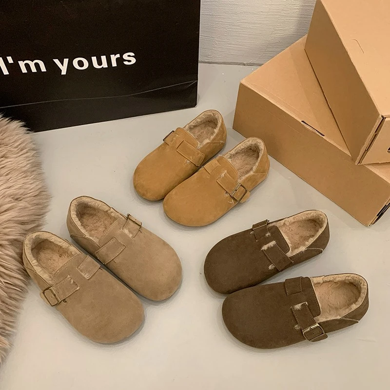 复古全包博肯鞋冬加绒2024新款森系豆豆鞋一脚蹬懒人软底勃肯棉鞋