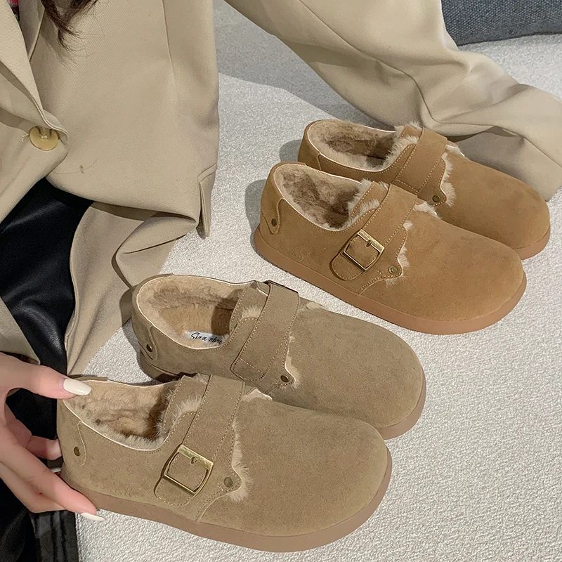 复古勃肯鞋女2024年冬季新款韩系加绒软底圆头魔术贴休闲博肯棉鞋