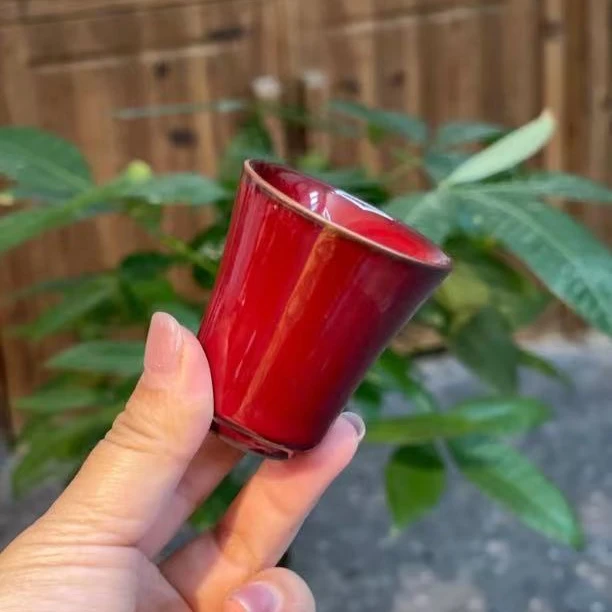 庄垂仁故宫红直筒杯朗红品茗杯