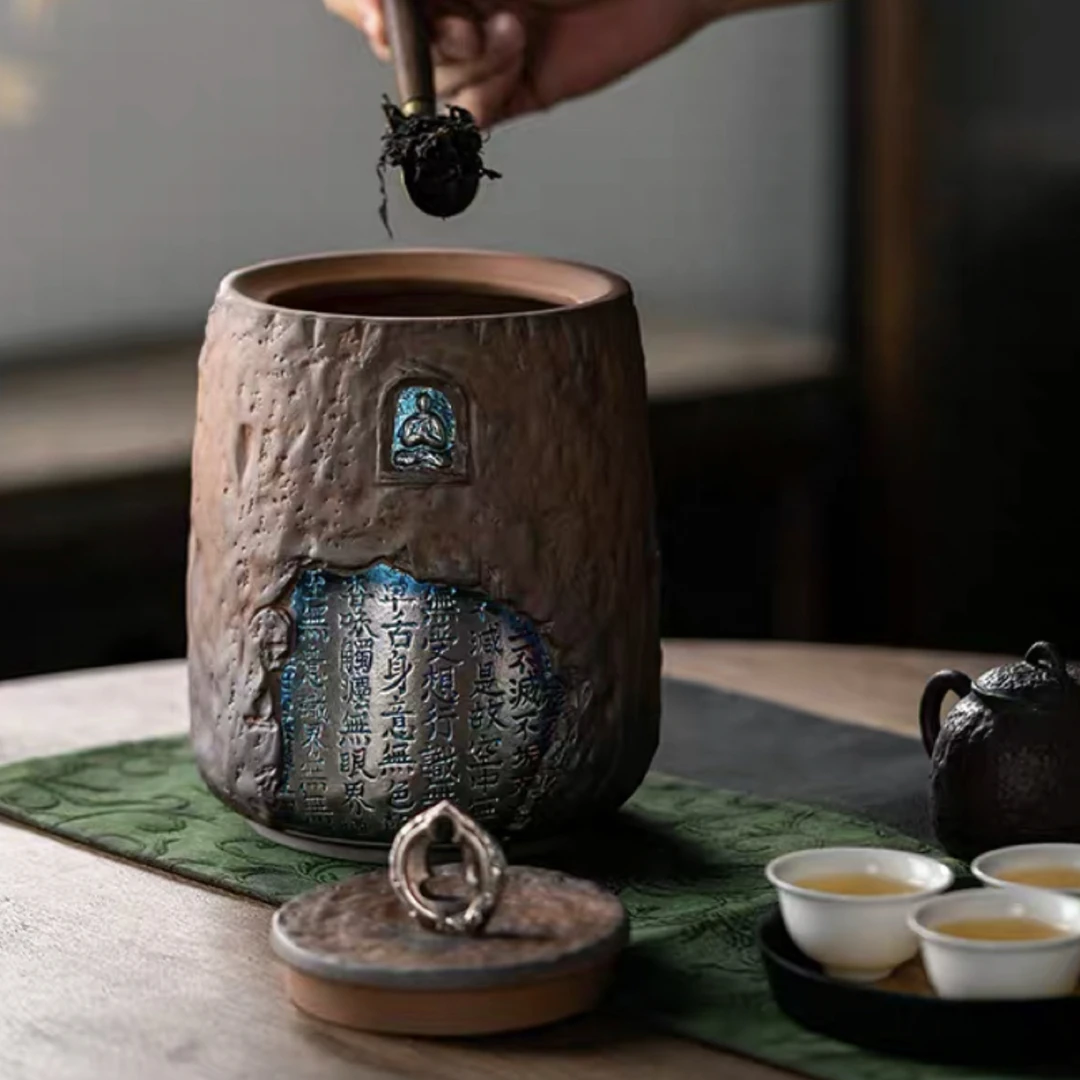 慢山陶瓷茶叶罐鎏银高端茶具茶叶存储罐收纳大容量茶罐礼盒装送礼