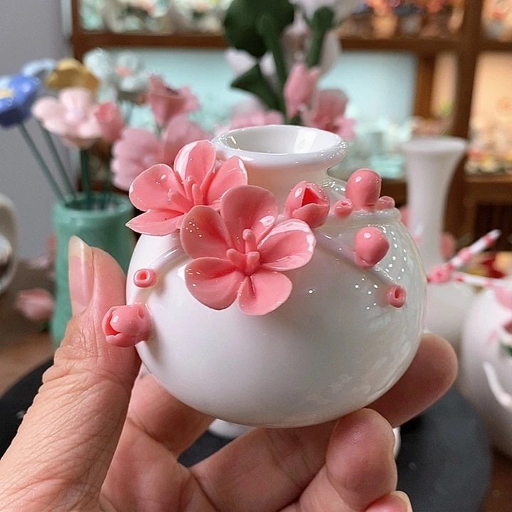 瓷片纯手工陶瓷花摆件瑕疵
