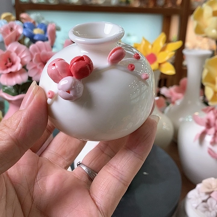瓷片纯手工陶瓷花摆件1