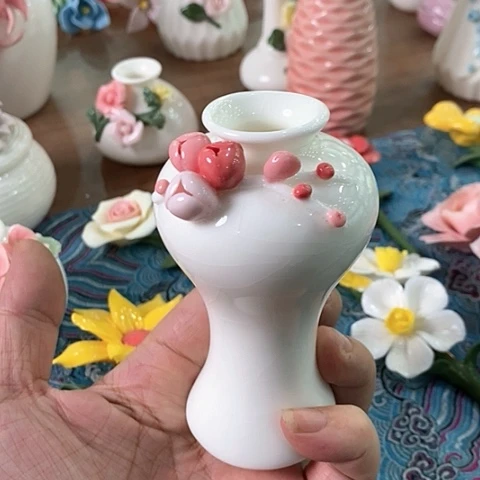 瓷片纯手工陶瓷花摆件1