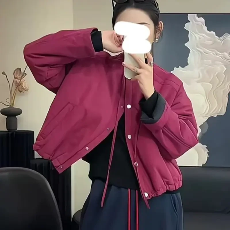 24210韩版夹棉外套秋冬新款撞色上衣