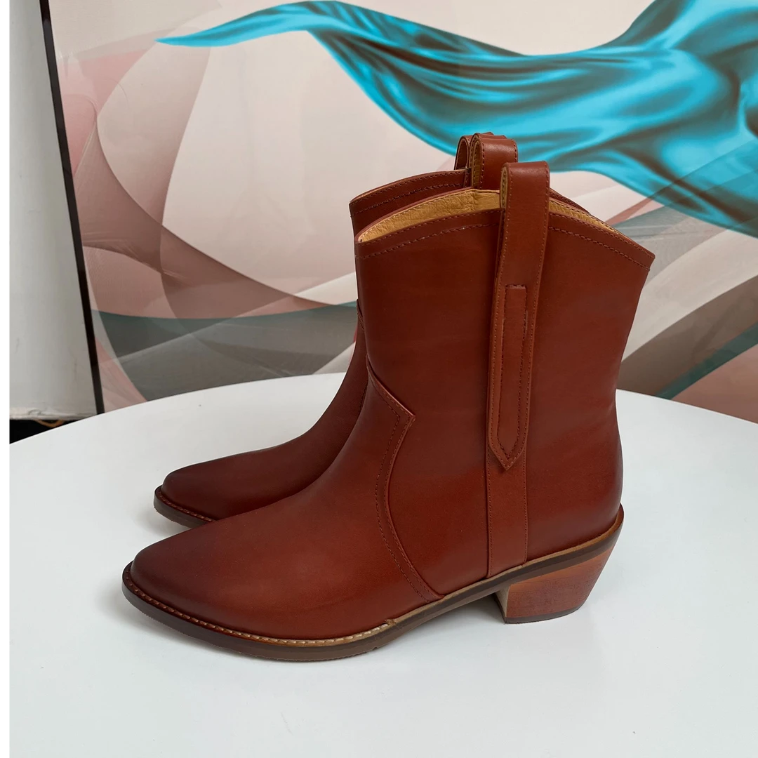 【柒柒家定制款】意大利骑士短靴 复古色真皮女靴 尖头牛皮马丁靴