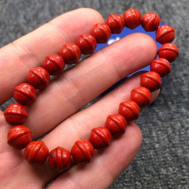 604满色满肉柿子红铃当手串珠径10mm