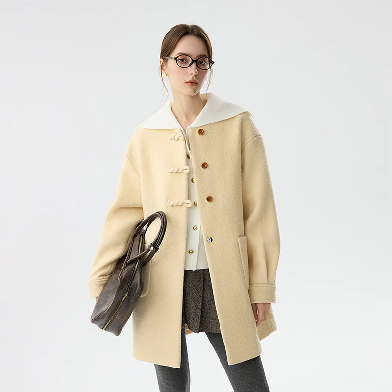 范思蓝恩高级感气质减龄羊毛混纺扭结圆领毛呢外套秋冬24FS14472