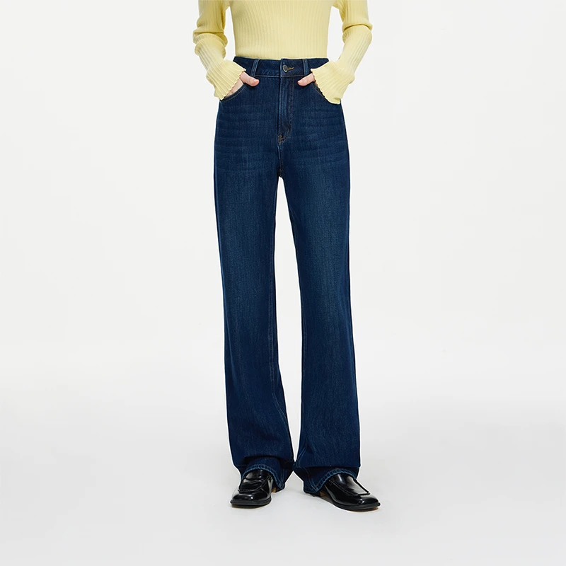 范思蓝恩气质复古直筒高腰秋冬2024新款通勤百搭牛仔裤24FS14295