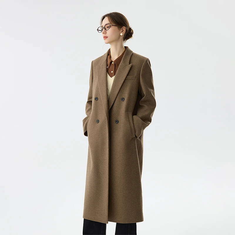 范思蓝恩高级感复古老含羊毛长款大衣冬季毛呢外套24FS14493