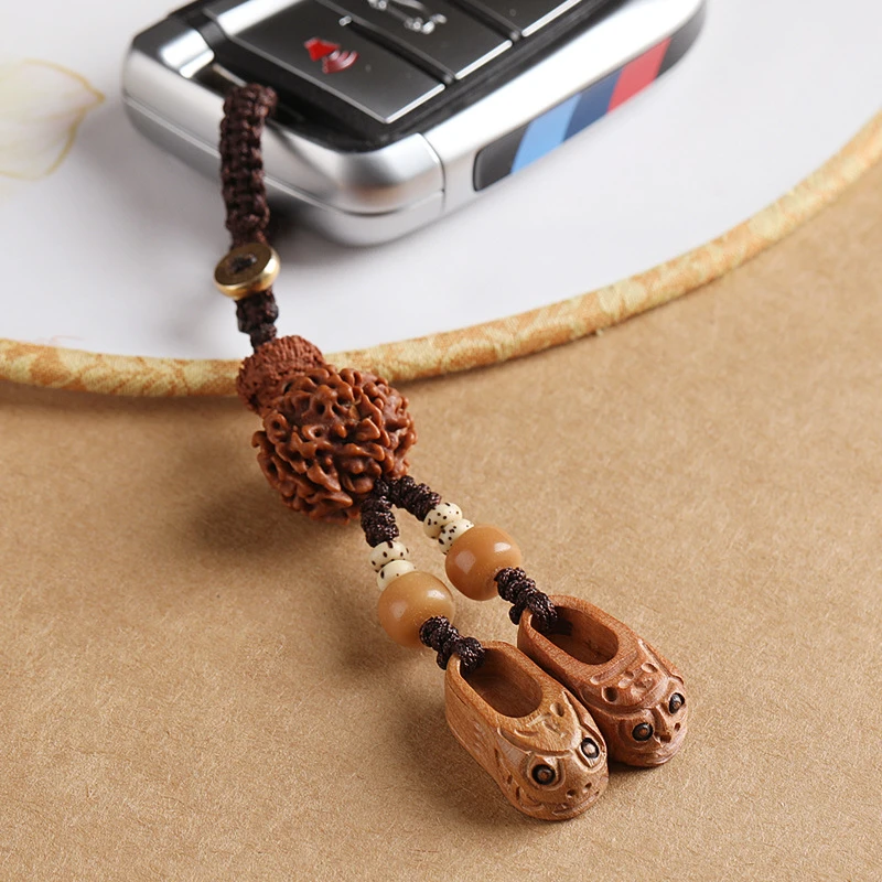 桃木虎头鞋男士汽车钥匙扣挂件个性创意手工女手机链