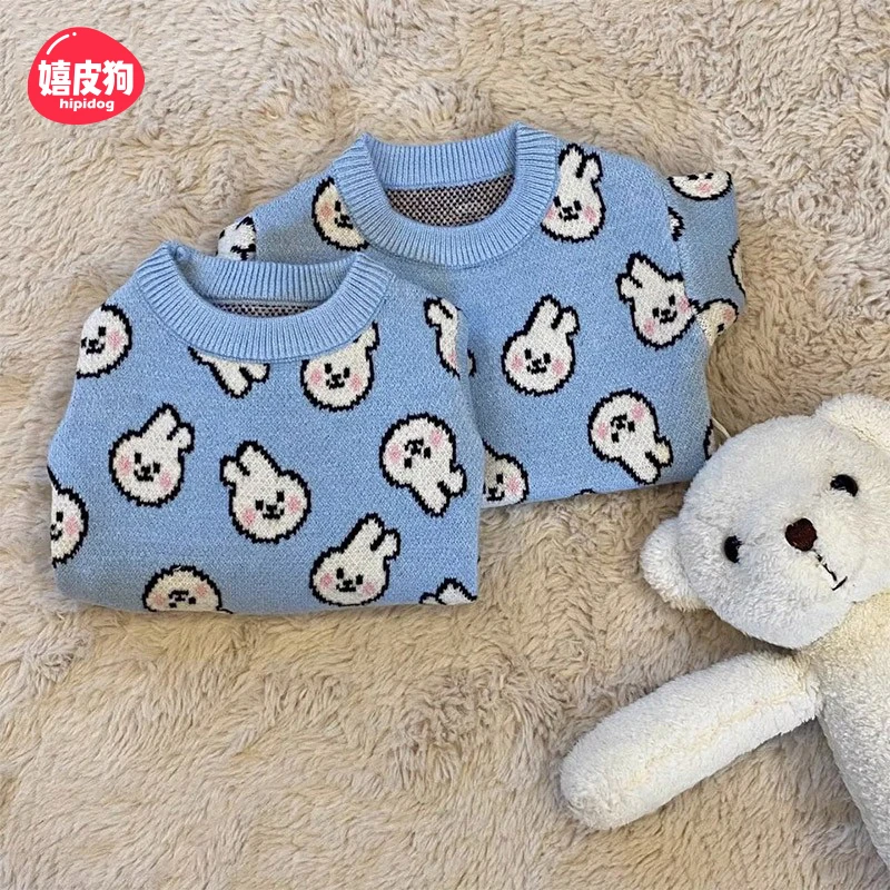 满印兔子狗狗衣服泰迪比熊巴哥中小型犬冬季保暖宠物针织毛衣9015