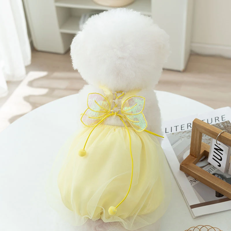 [达人]春夏季新款梦幻幻彩蝴蝶吊带裙小型犬衣服比熊泰迪博美0573