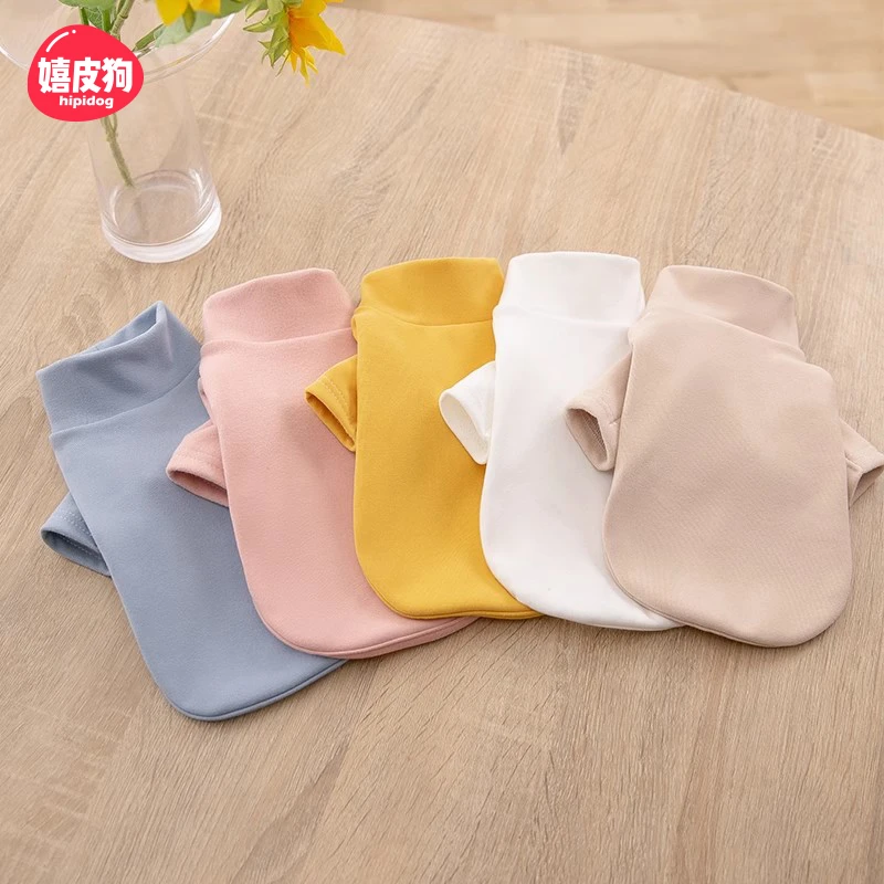 秋冬季纯色中高领打底衫宠物保暖衣服弹性面料小型犬猫咪衣服9540