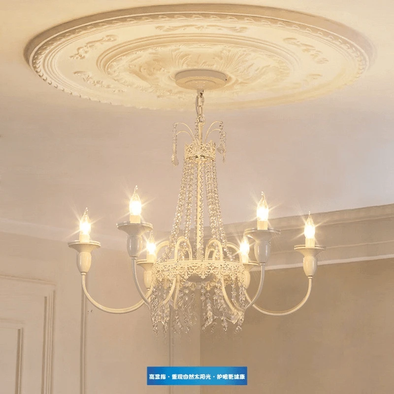 法式客厅灯蜡烛水晶吊灯美式复古餐厅大气白色奶油风流苏烛台轻奢