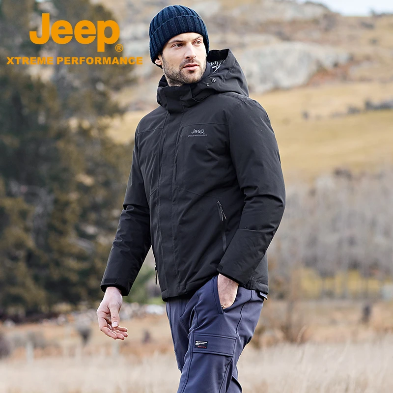 JEEP/吉普羽绒服冬季一体式户外羽绒冲锋衣防风防水保暖加绒外套