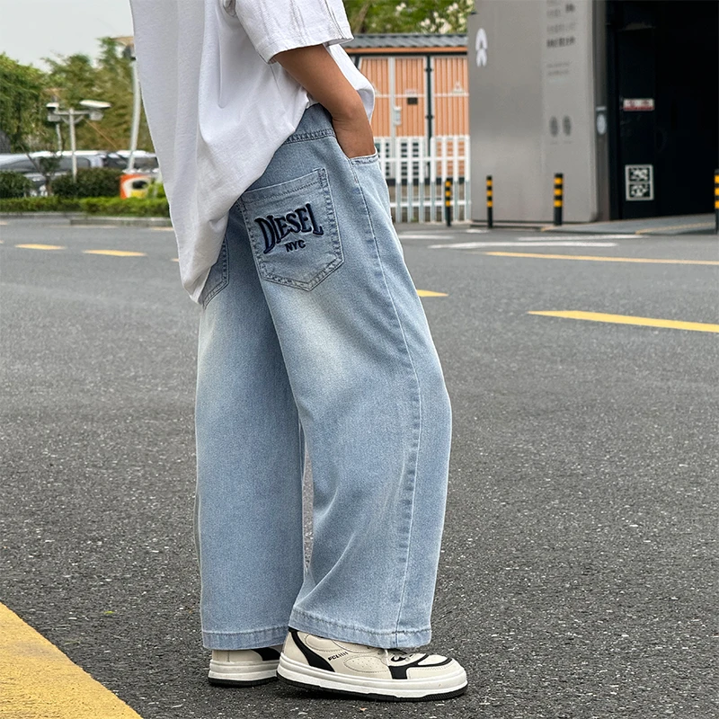 儿童牛仔裤超薄款2024夏季新款中大童男女童时尚防蚊裤长裤直筒裤