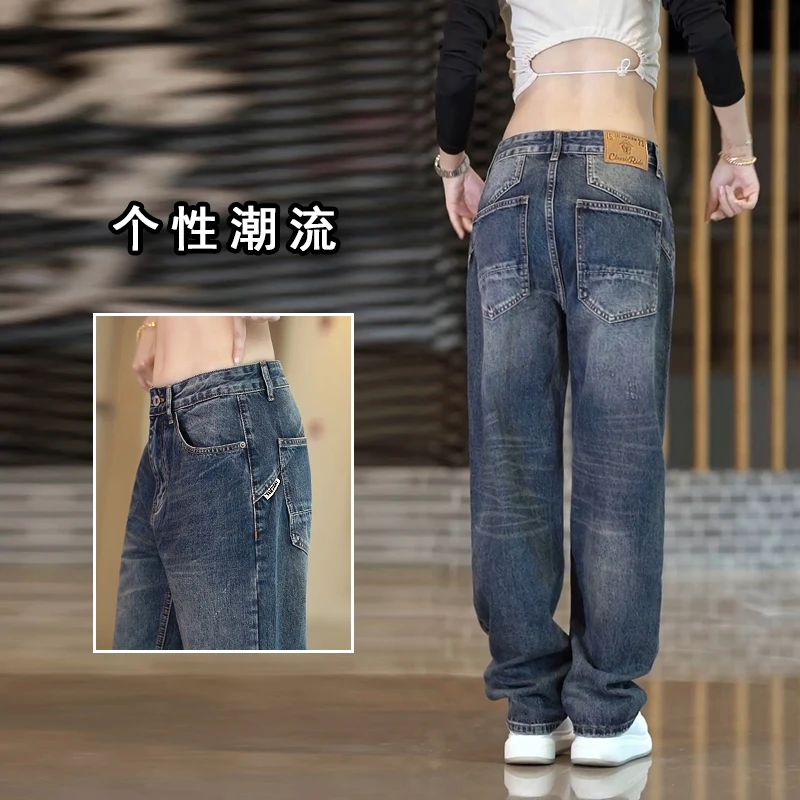 水洗复古牛仔裤男款潮牌时尚韩版直筒长裤复古怀旧休闲男裤子美式