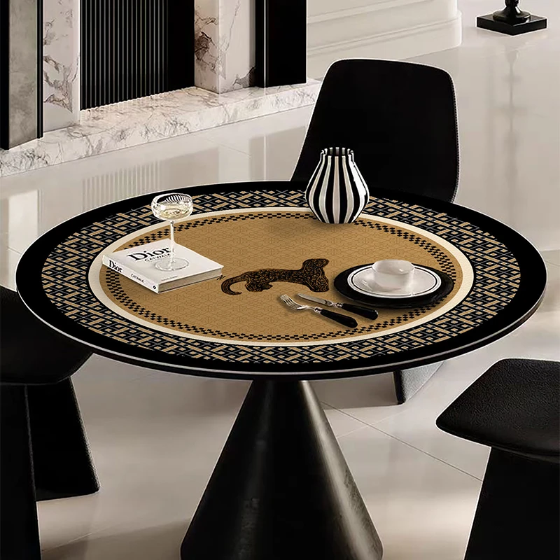 新款轻奢防水防污皮革餐桌垫子黑金耐磨茶几盖布写字台方形可裁剪