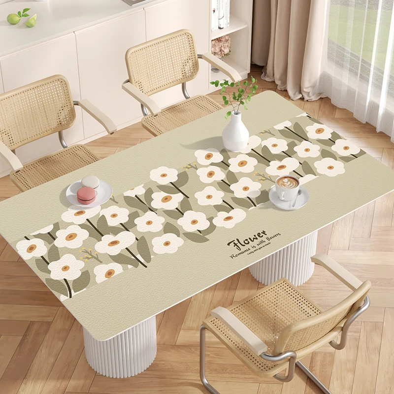 北欧风手绘花皮革餐桌垫免洗防水防油桌布莫兰迪桌面隔热垫茶几垫