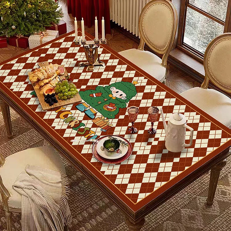 北欧风圣诞新年桌垫防水防油免洗桌布红色喜庆台面垫防烫茶几垫