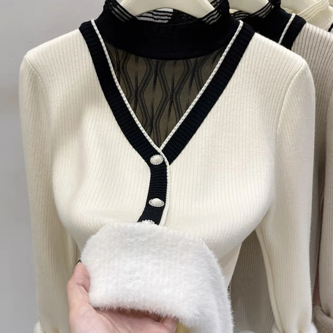 【现货】一体绒加厚显瘦保暖毛衣冬季保暖长袖毛衣女洋气新款0909