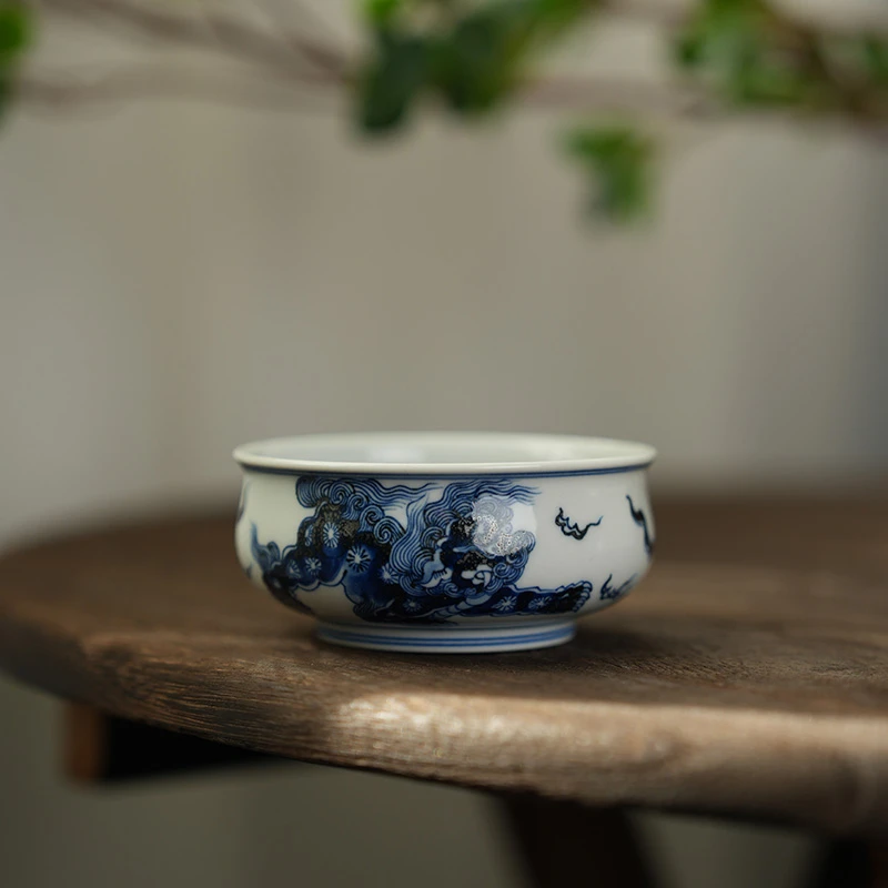 【小乔赏瓷】墨舍柴窑双狮炉式杯手工茶杯手绘主人杯moshe457