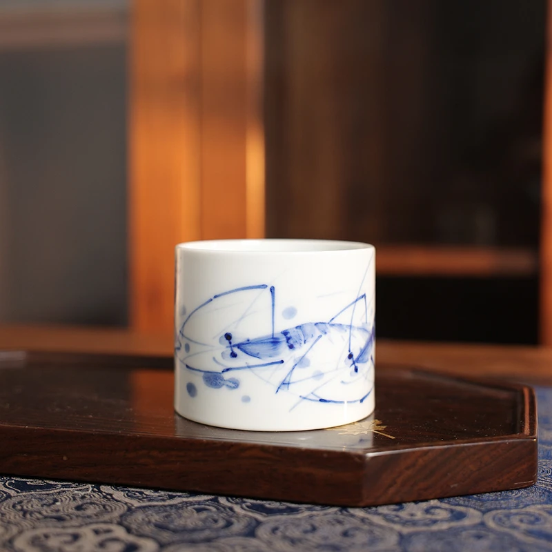 【小乔赏瓷】双鱼虾趣直口杯（zjf237）