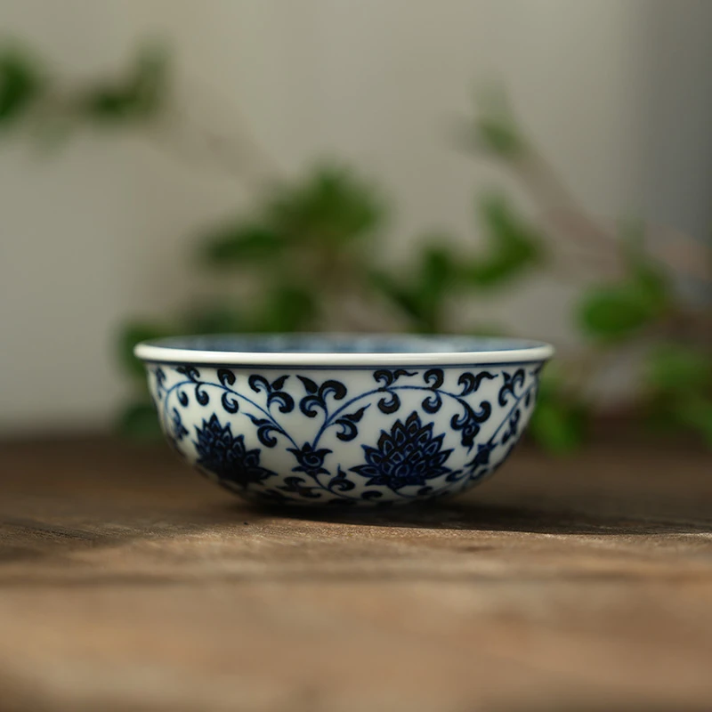 【小乔赏瓷】景德镇纯手工手绘柴窑金刚缠枝莲圆底普洱杯moshe288