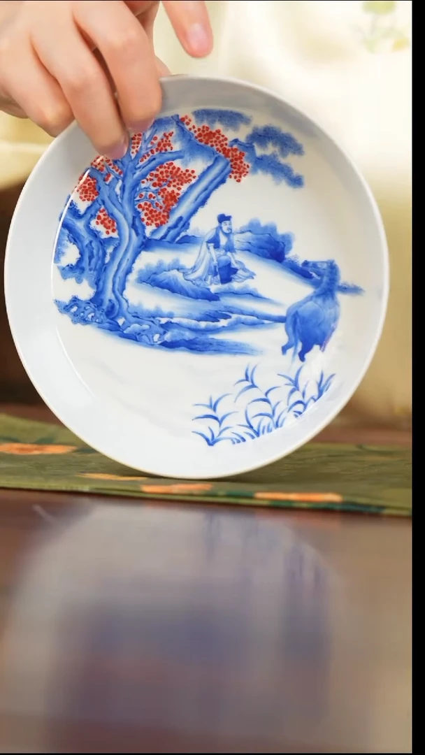 【闪购商品】14号林涛小馆  釉里红浴马图壶承