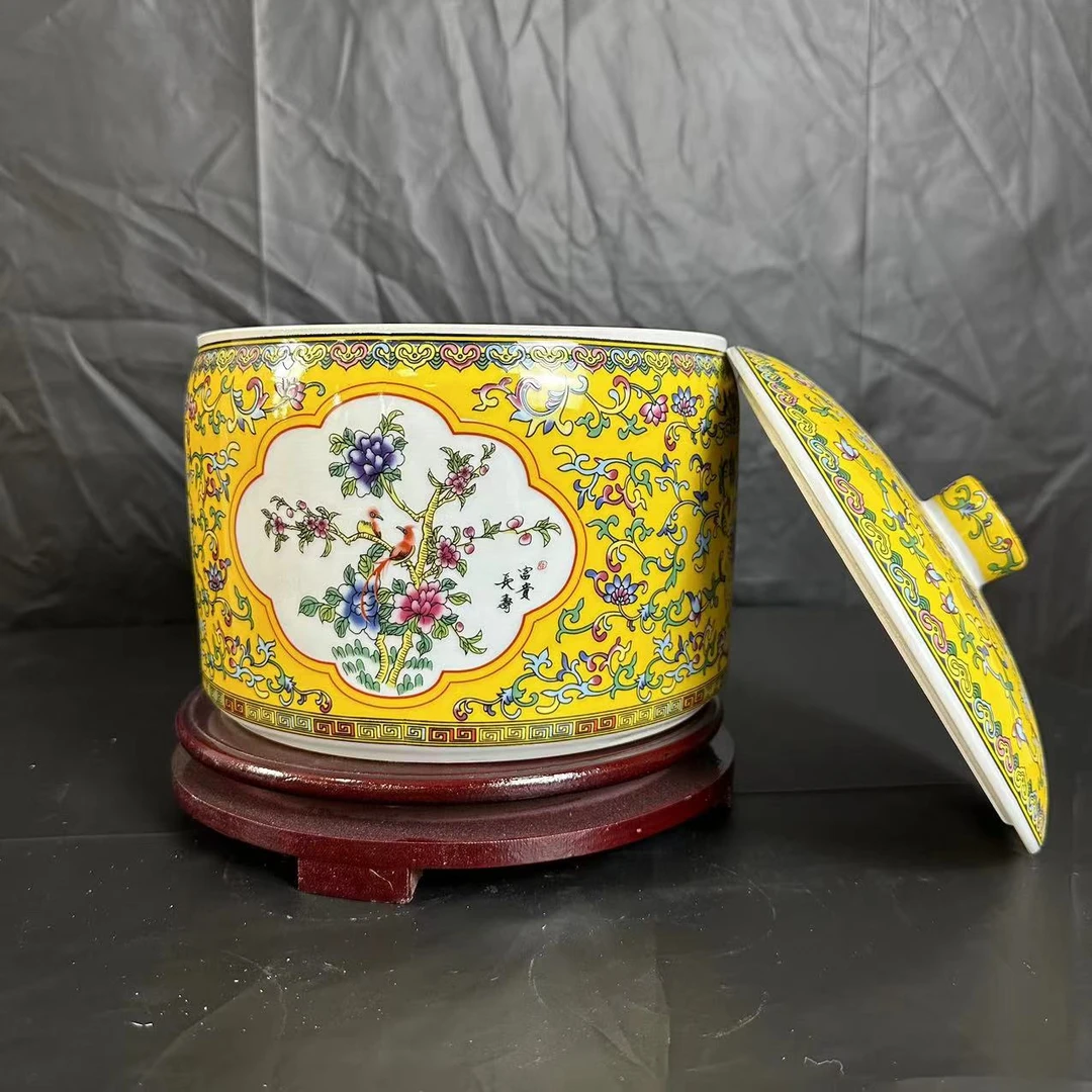 ZY-DP-A76帝王黄缠枝连多功能储物罐/带底座高 22. 厘米宽20厘米