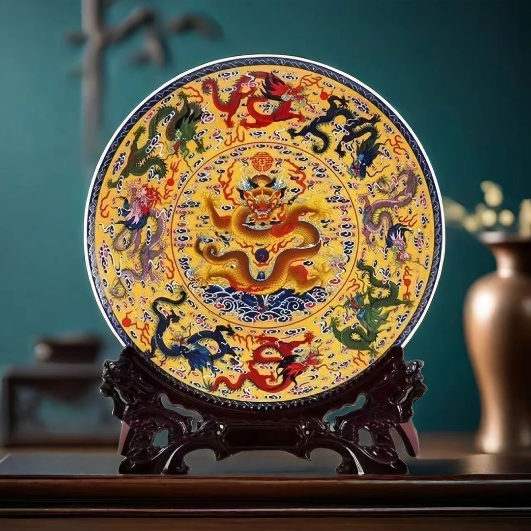 DP-A179黄色龙纹赏盘+龙骨架仅有一件