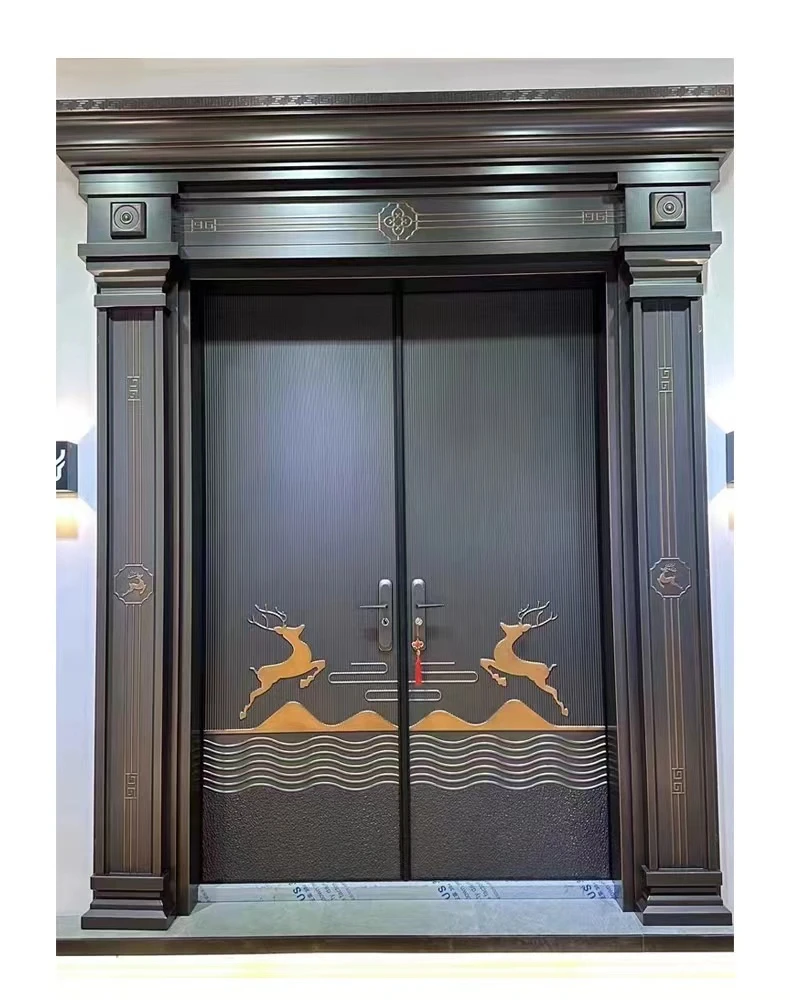 锌合金别墅大门双开门农村自建房防盗入户门客厅阳台玻璃门进户门