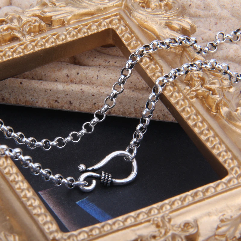 吊坠925银 S925纯银项链圈圈O字链男女做旧长款毛衣链3-4MM粗款