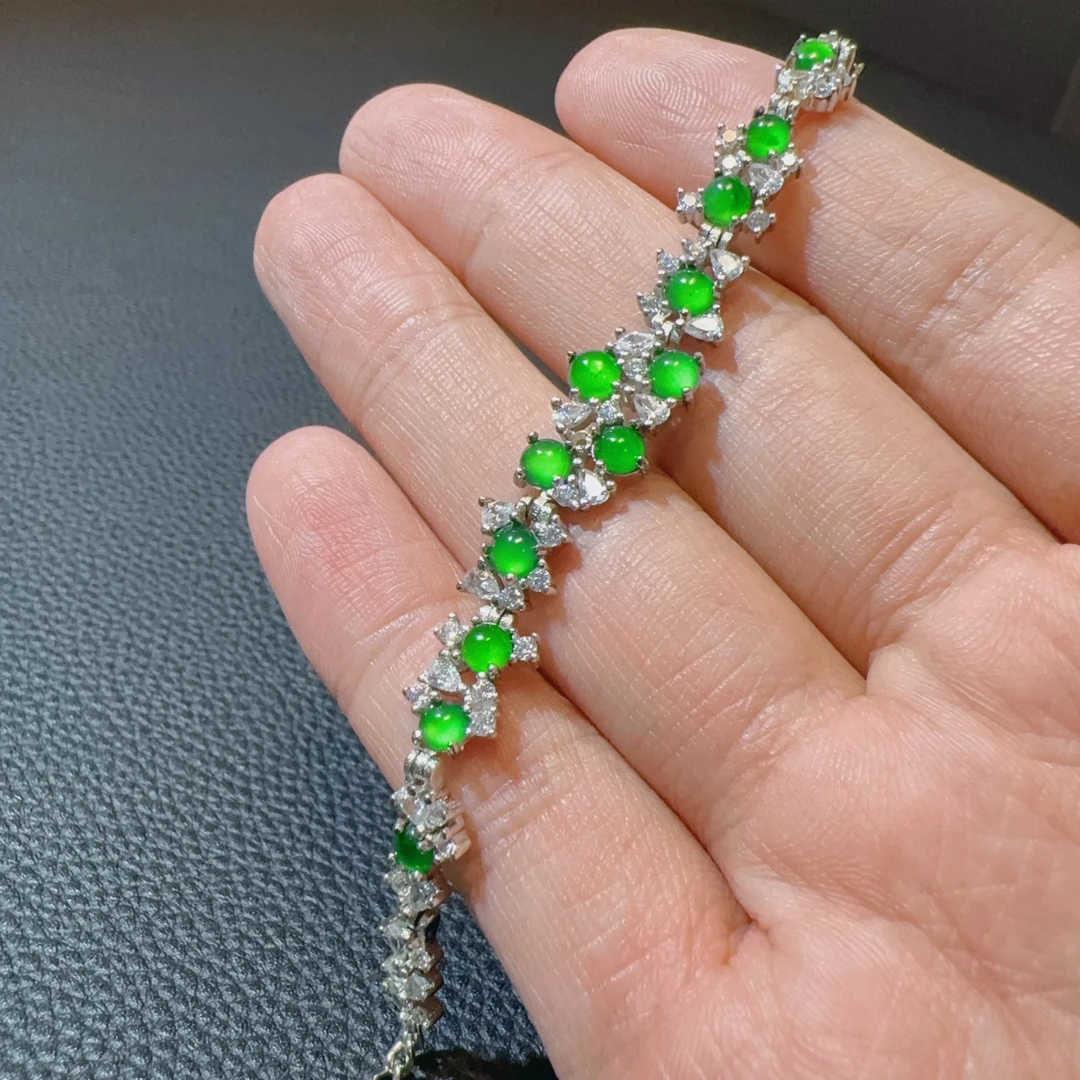 天然A货翡翠高冰正阳绿手链时尚绿色百搭满天星精致精美奢华0390