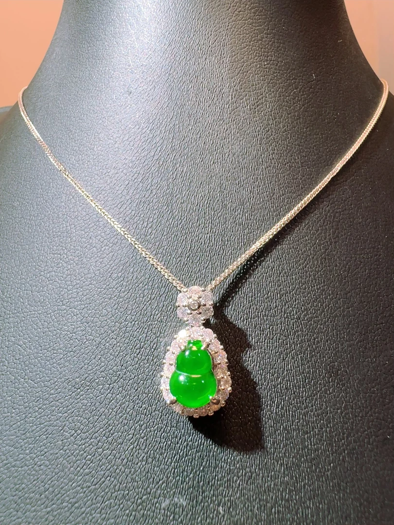 天然A货翡翠满钻葫芦豪华重工镶嵌开口戒冰阳绿038