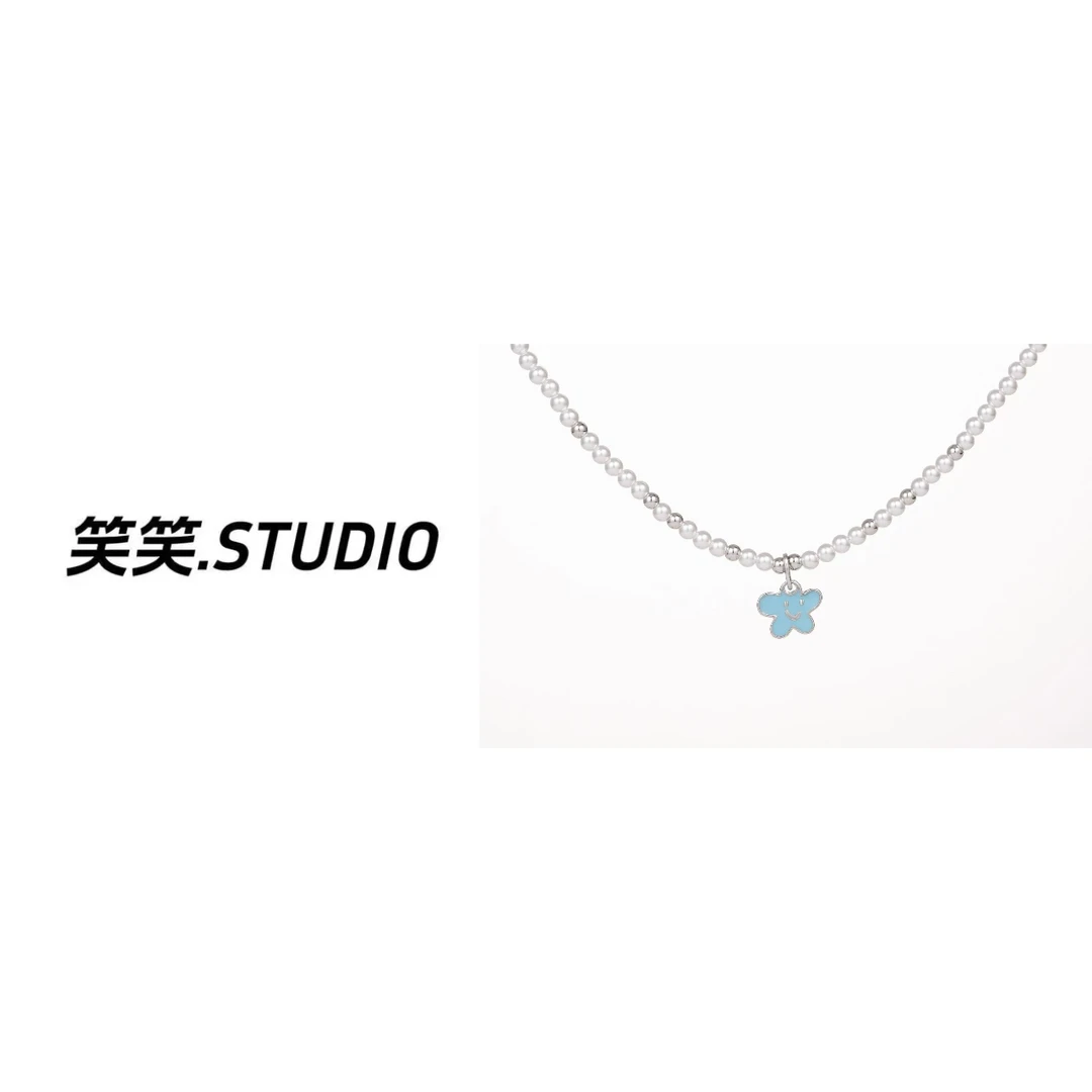 铜合金吊坠 【小花笑脸】周雨彤同款珍珠项链时尚感锁骨链女