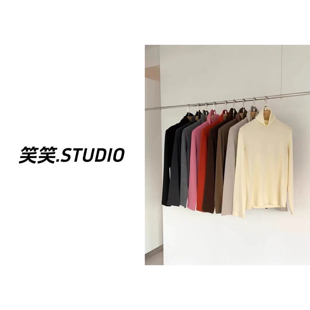 笑笑-【羊毛天丝】2024蛋家软糯正肩高领长袖上衣女