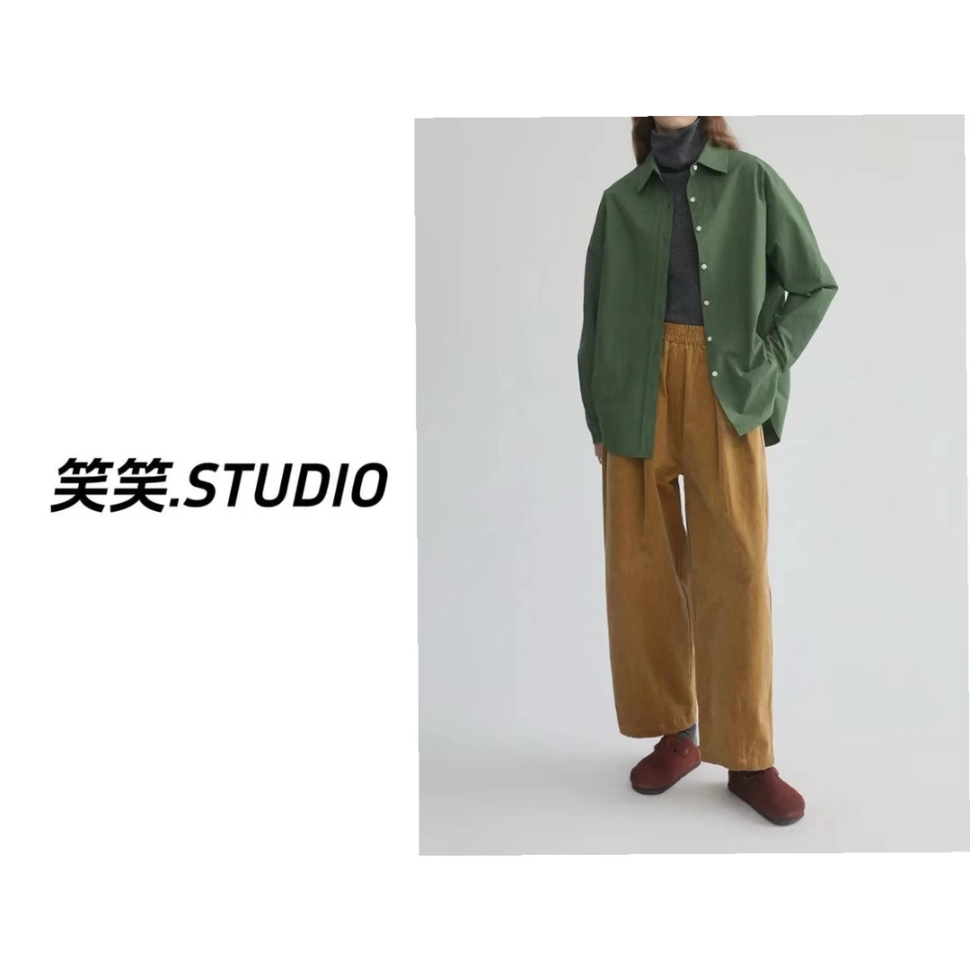 笑笑-【贝壳扣灯芯绒气球裤】日系文艺高腰宽松萝卜九分灯芯绒显瘦
