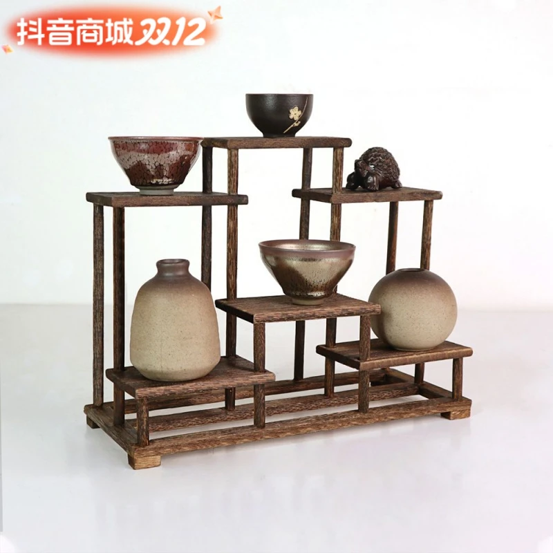 桌面博古架实木多宝阁茶具小架子中式展示架茶杯摆件置物架收纳架