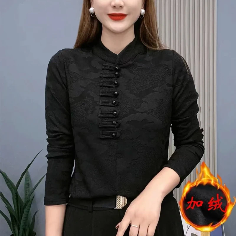冬季妈妈打底衫女长袖复古国风气质内搭加厚小衫大码中老年上衣厚